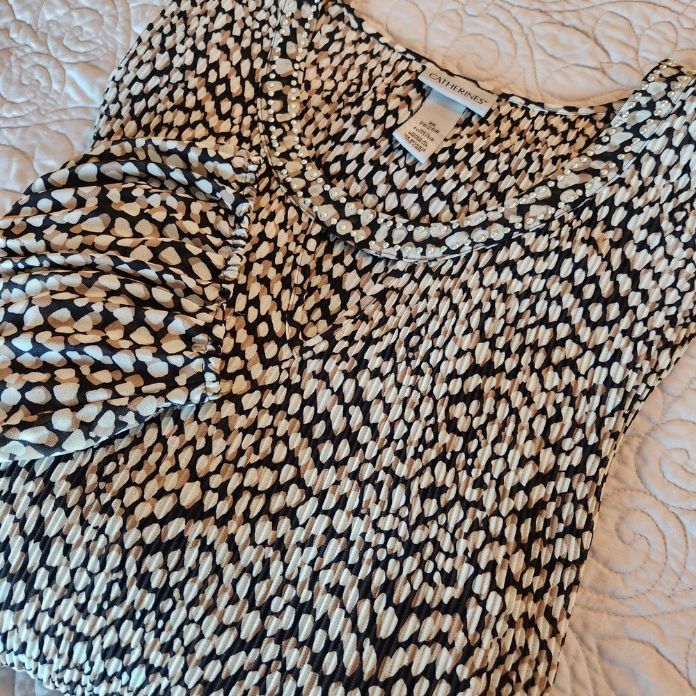 Catherines Size 3X Hombre Pleated Print‎ Tunic Top Embellished Special Occasion